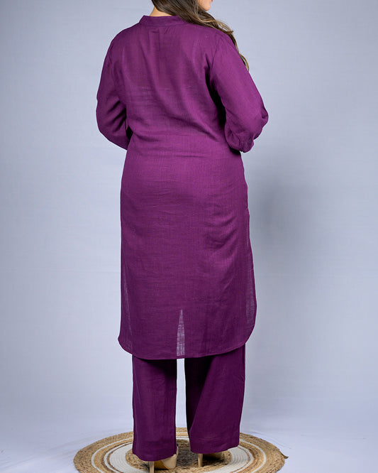 Women Solid Purple Mandarin Collar Kurti