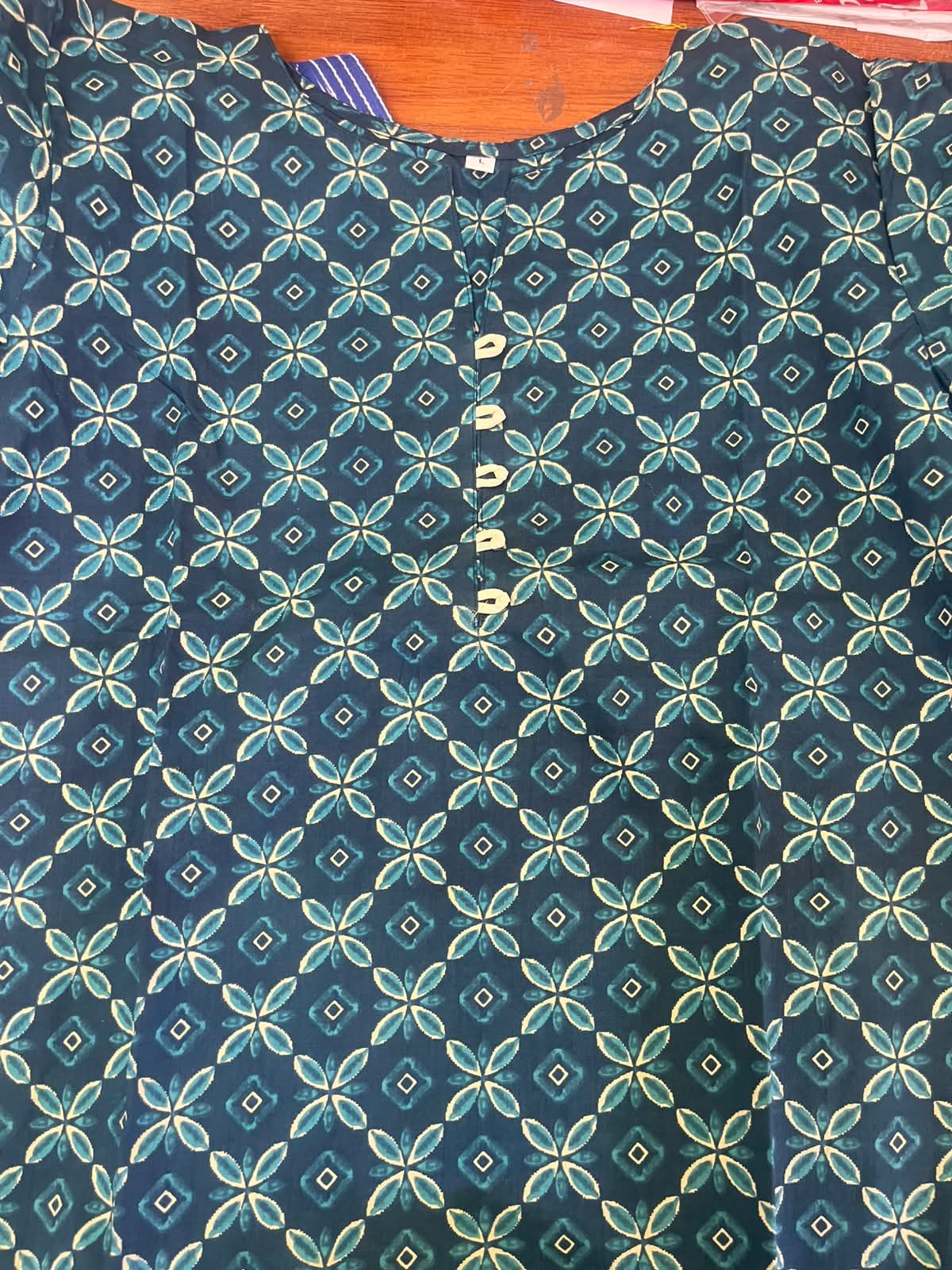 Women Teal Geometric Floral Printed Kurti