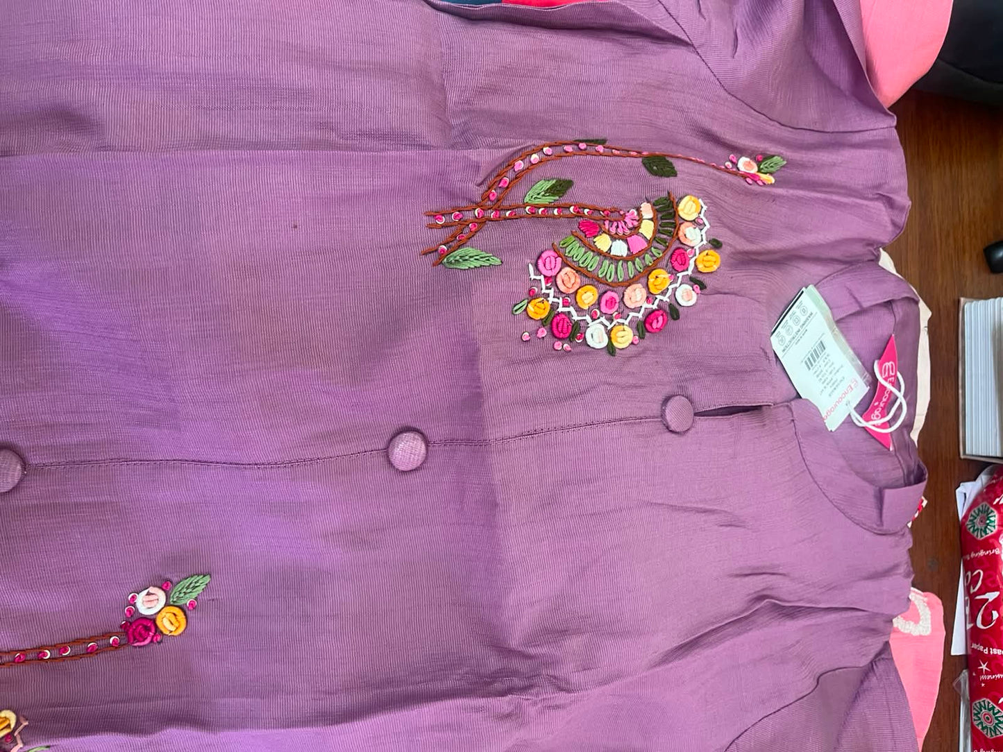 Women Mauve Floral Embroidered Kurti