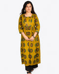 Mustard Printed A-Line Kurti