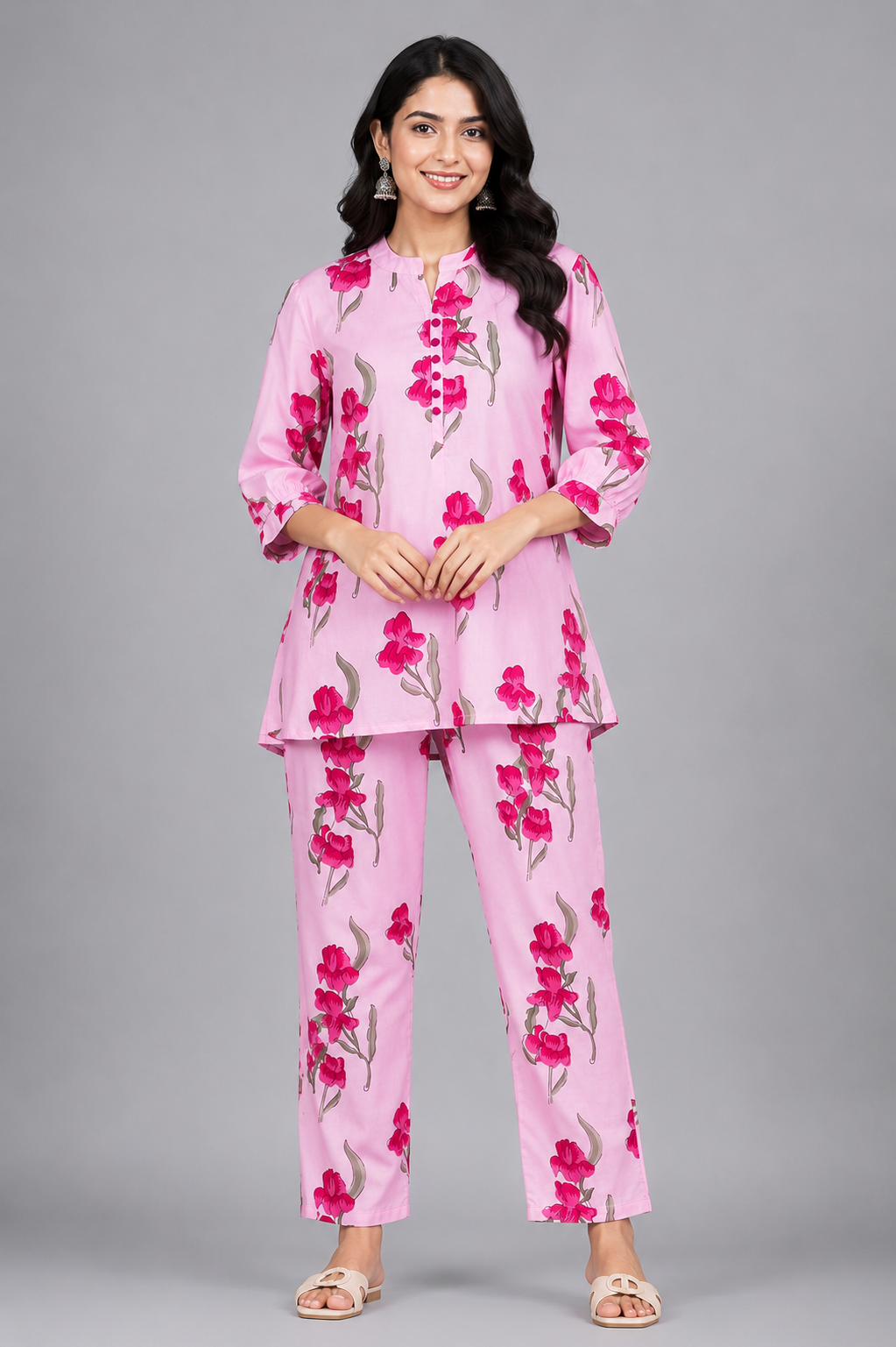 Women Blush Pink Floral Printed coord set