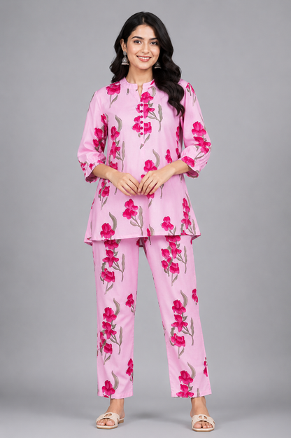 Women Blush Pink Floral Printed coord set