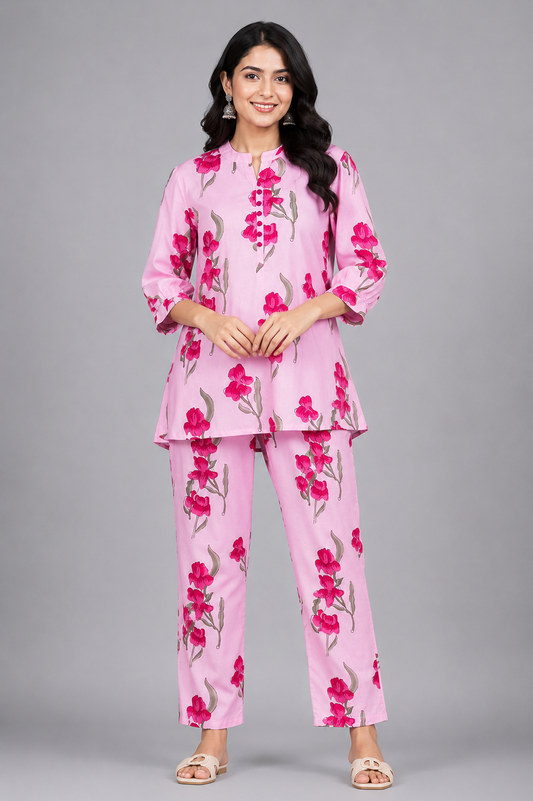 Women Blush Pink Floral Printed Kurti