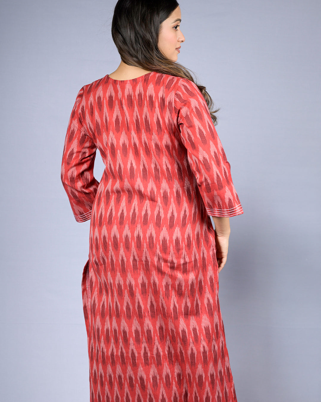 Women Rust Red Ikat Print Kurti