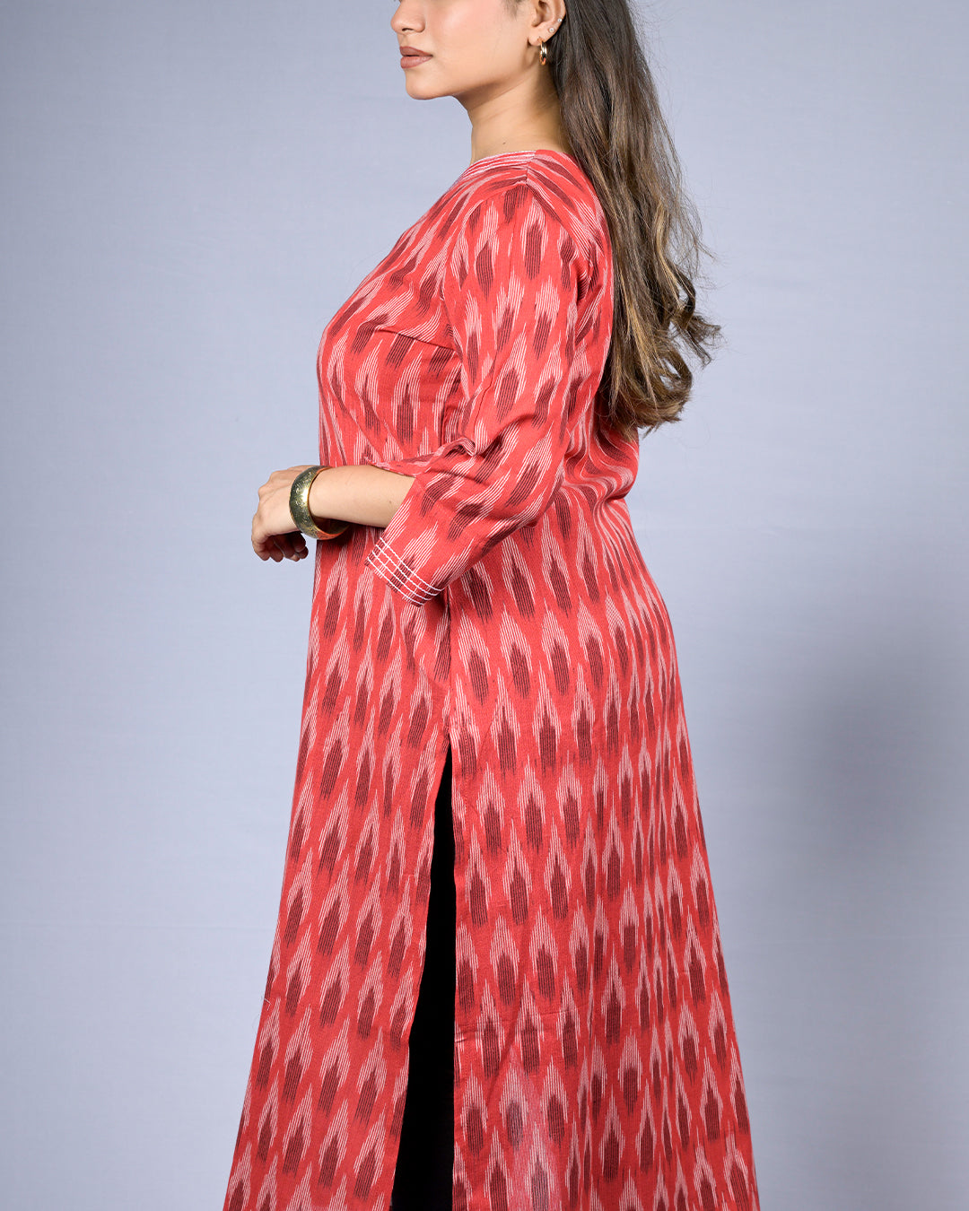 Women Rust Red Ikat Print Kurti