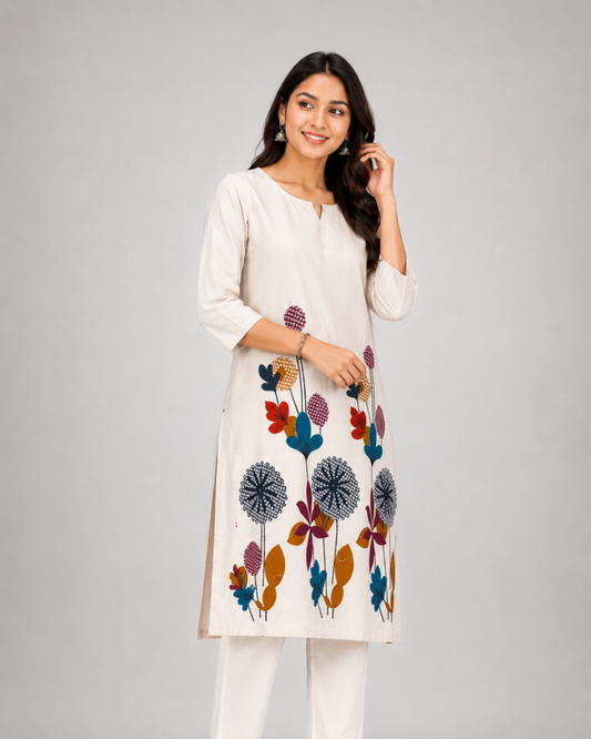 Women Off White Floral Printed Coord Set