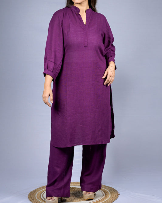 Women Solid Purple Mandarin Collar Kurti
