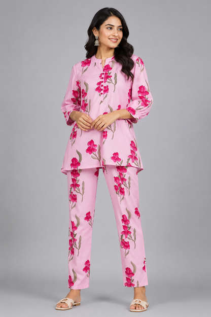 Women Blush Pink Floral Printed coord set
