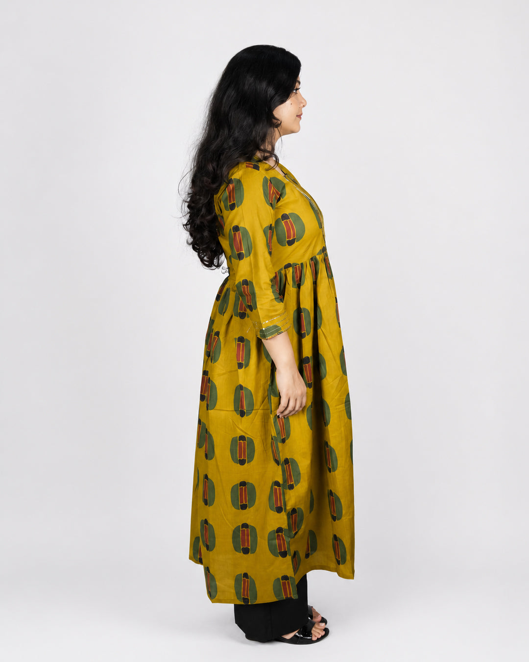 Mustard Printed A-Line Kurti