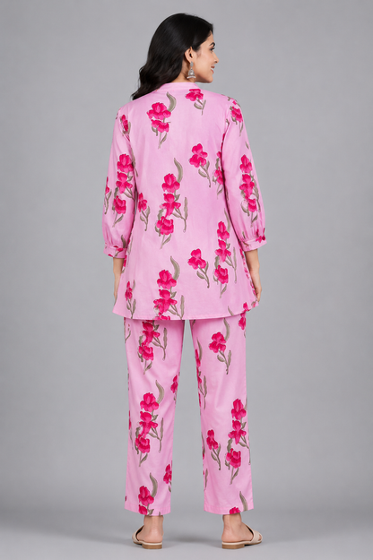 Women Blush Pink Floral Printed coord set