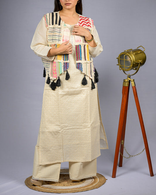 Women Off White Floral Embroidered Shirt Kurti