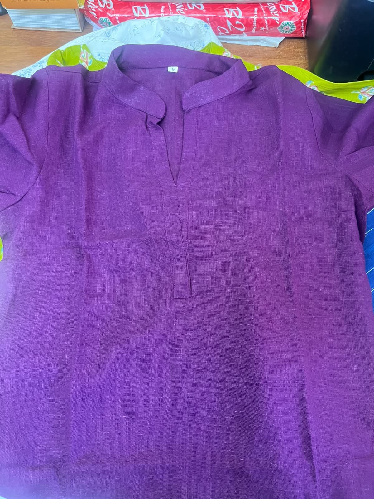 Women Solid Purple Mandarin Collar Kurti