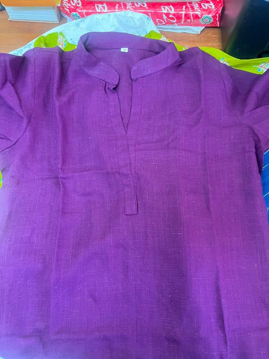 Women Solid Purple Mandarin Collar Kurti