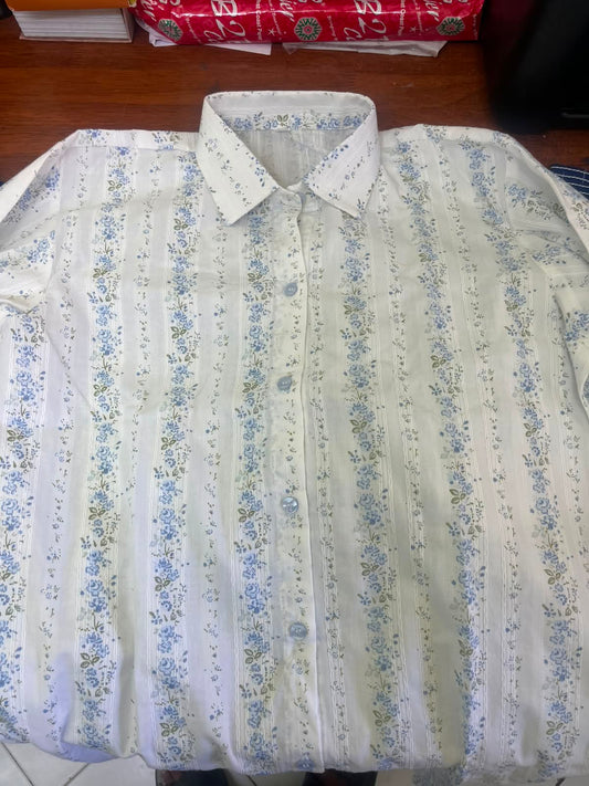 Women White Floral Stripe Printed Shirt