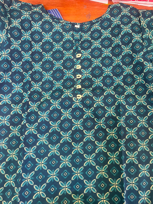Women Teal Geometric Floral Printed Kurti