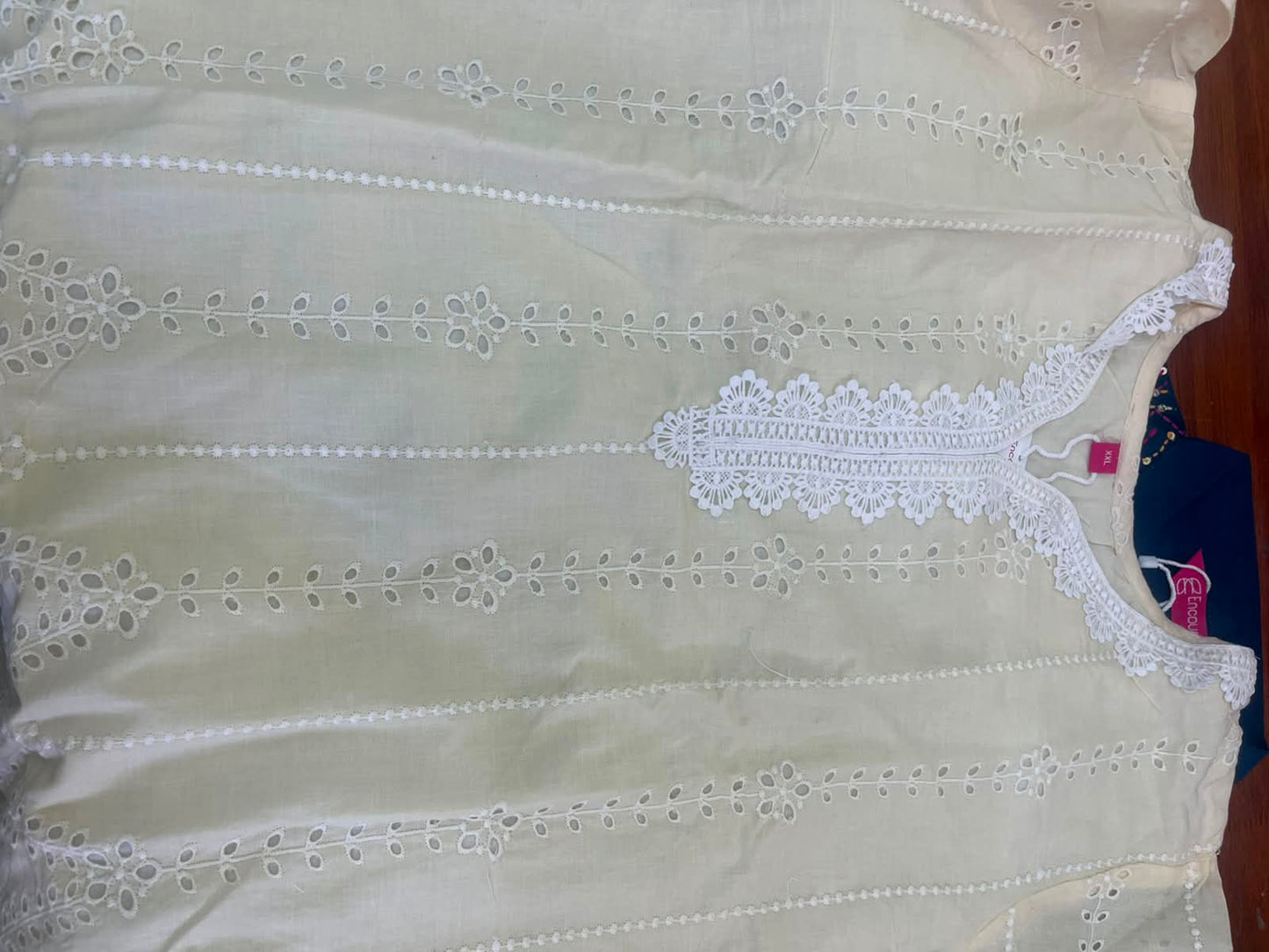 Women Off White Embroidered Lace Kurti