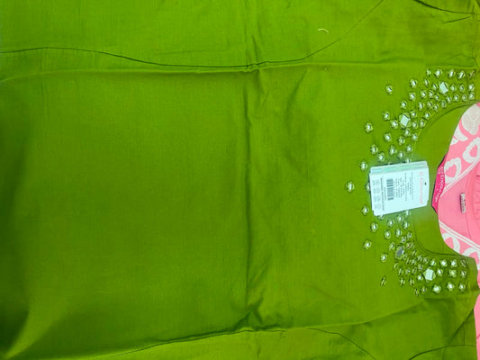 Women Lime Green Embellished Neck Kurti