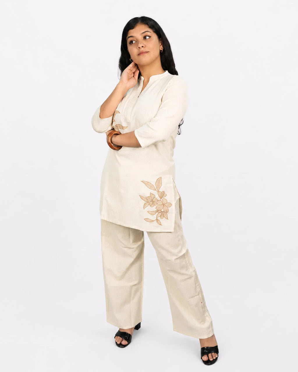 Beige Floral Kurti Set - Kurti Set