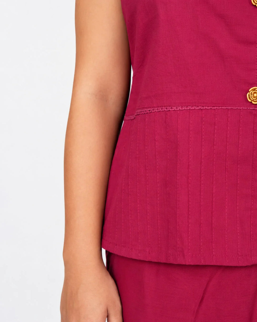 Berry Solid Co-Ord Set - Kurti Set