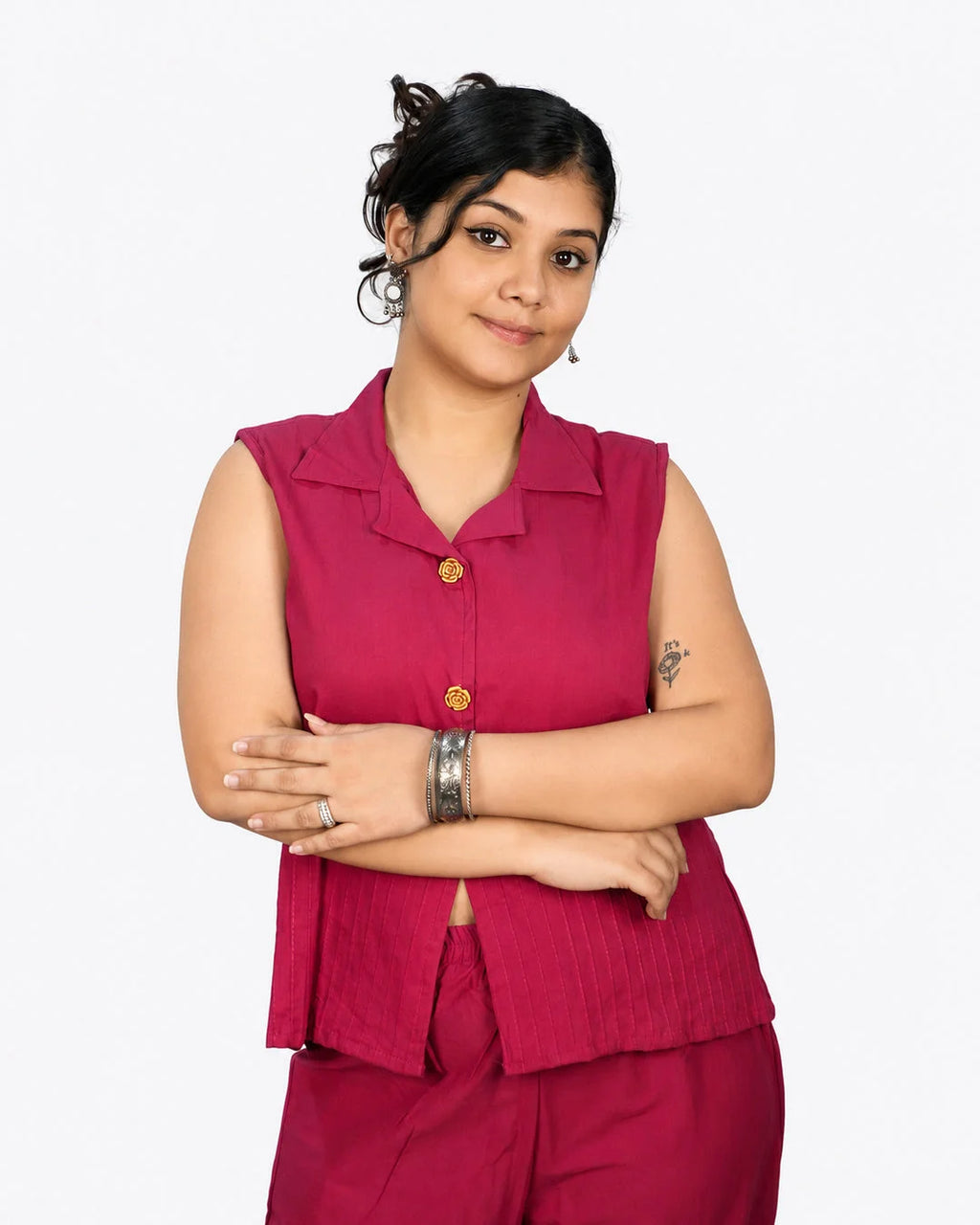 Berry Solid Co-Ord Set - Kurti Set