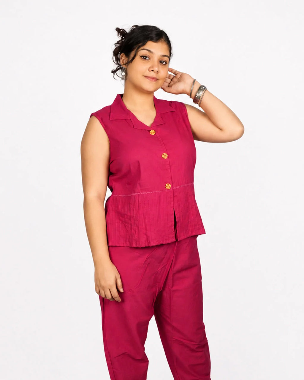 Berry Solid Co-Ord Set - Kurti Set