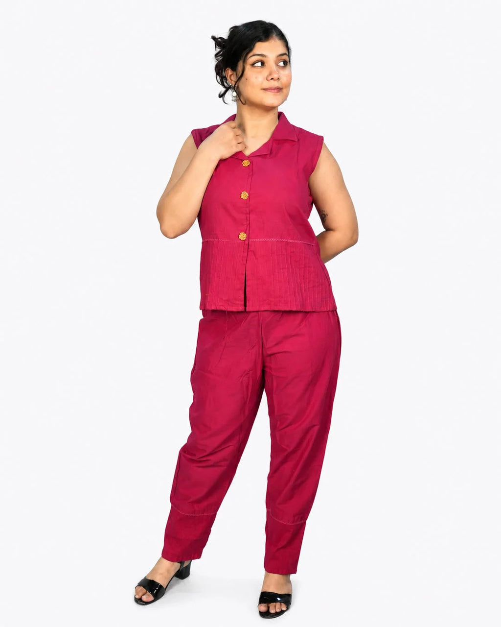 Berry Solid Co-Ord Set - M - Kurti Set