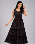 Black Floral Maxi Dress - M - Dress