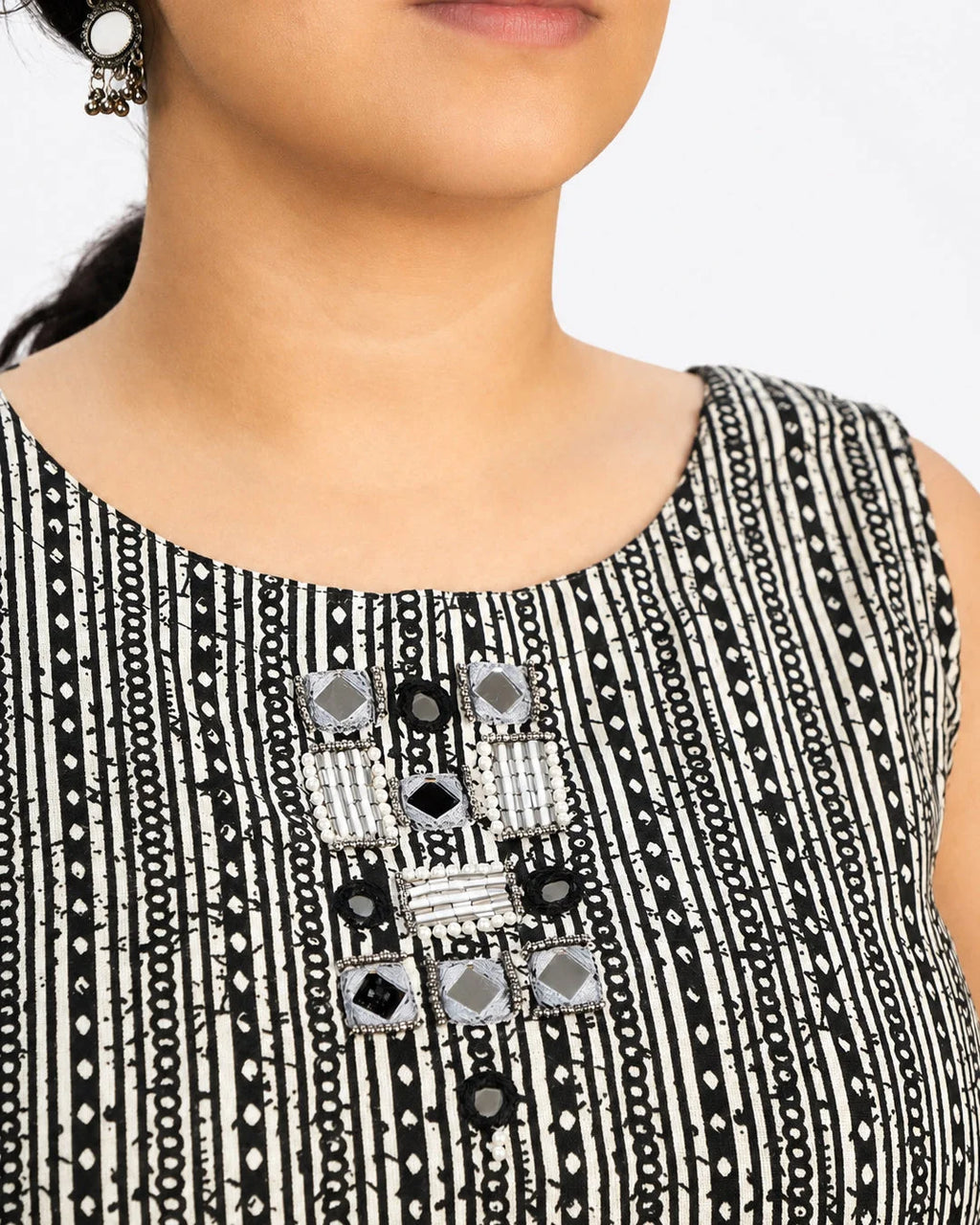 Black White Co-Ord Set - Kurti Set