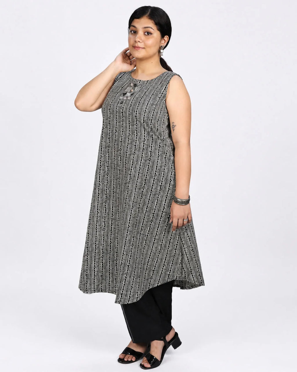 Black White Co-Ord Set - Kurti Set