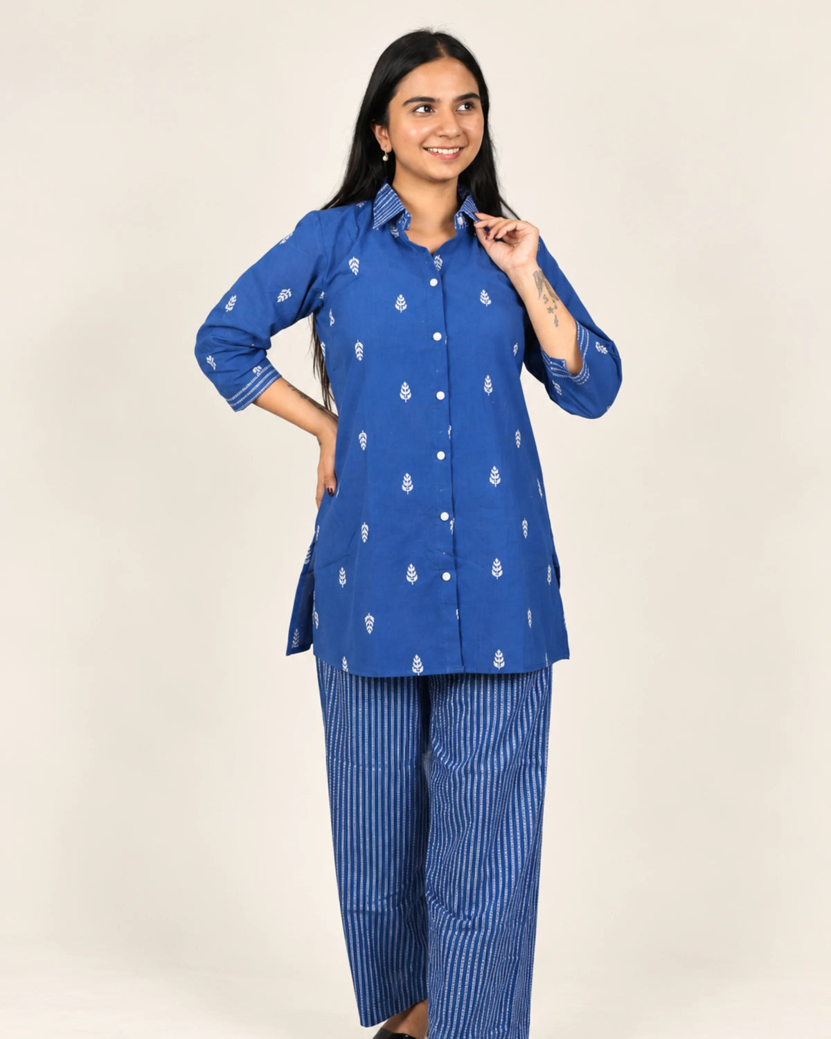 Blue cotton printed co-ord set - XS - Kurti Set