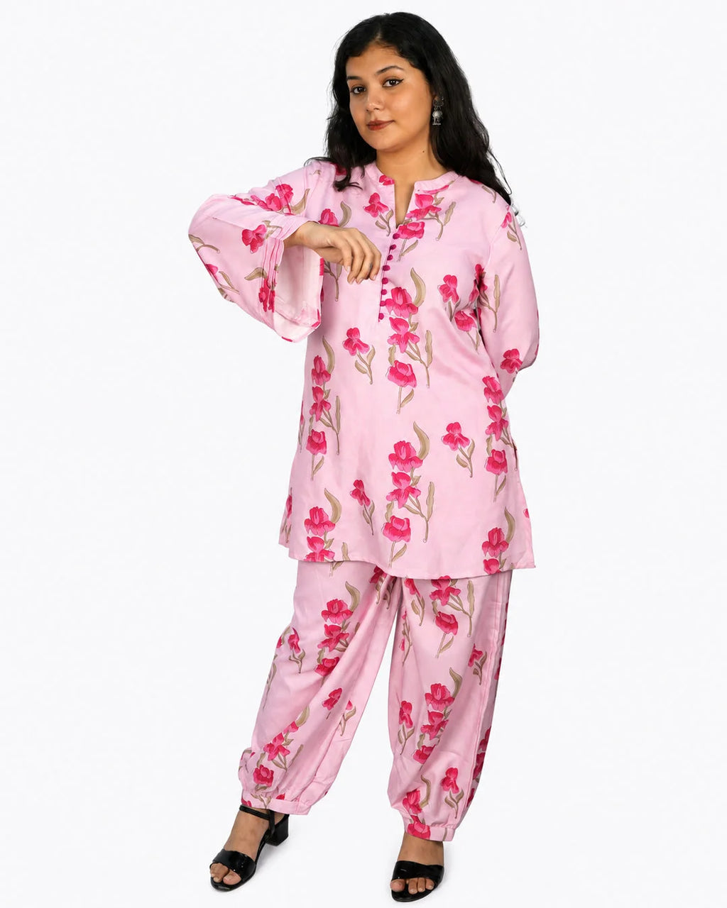 Blush Floral Co-Ord Set - M - Kurti Set