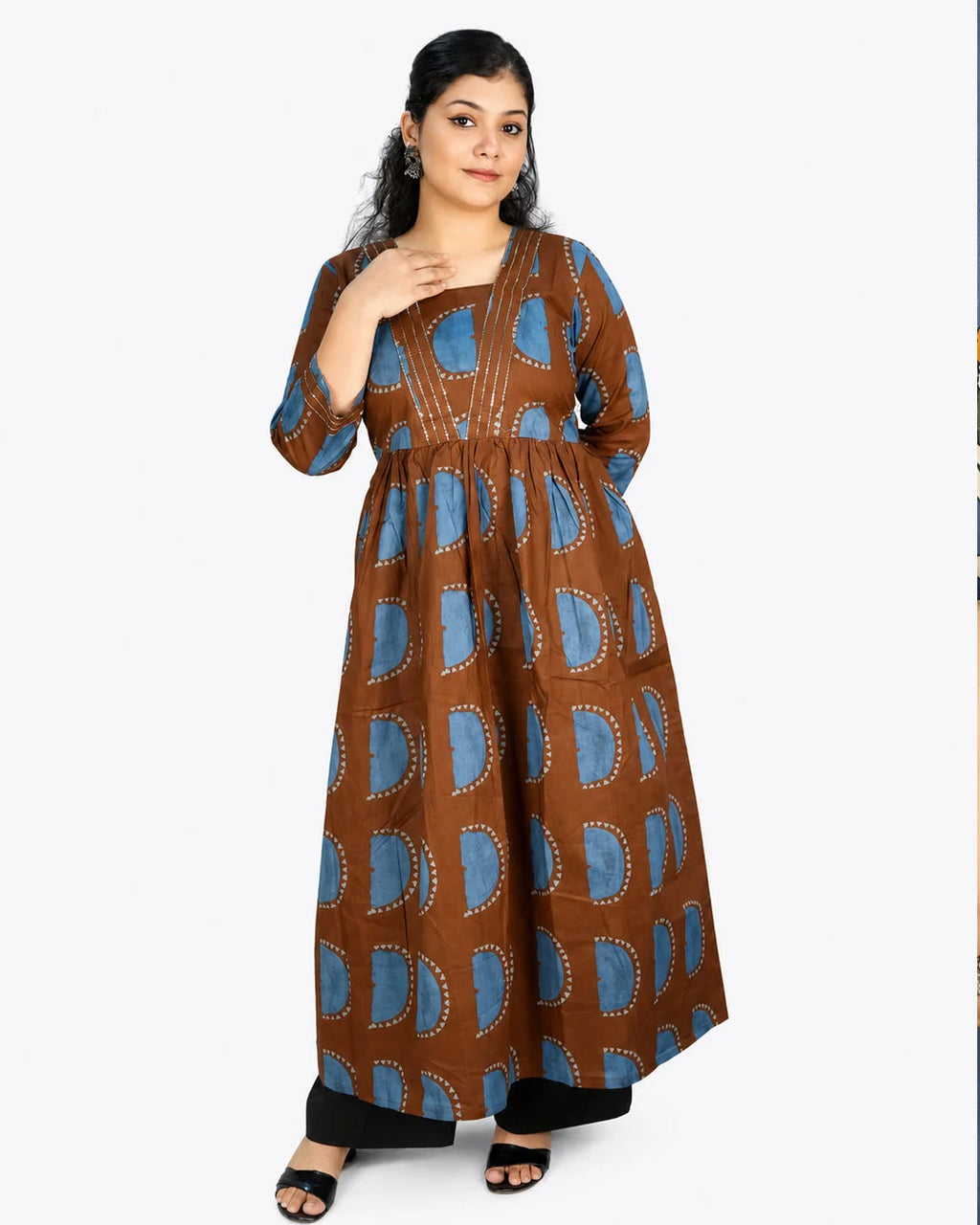 Brown Printed A-Line Kurti - Kurti