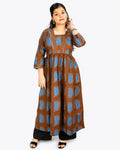 Brown Printed A-Line Kurti - M - Kurti