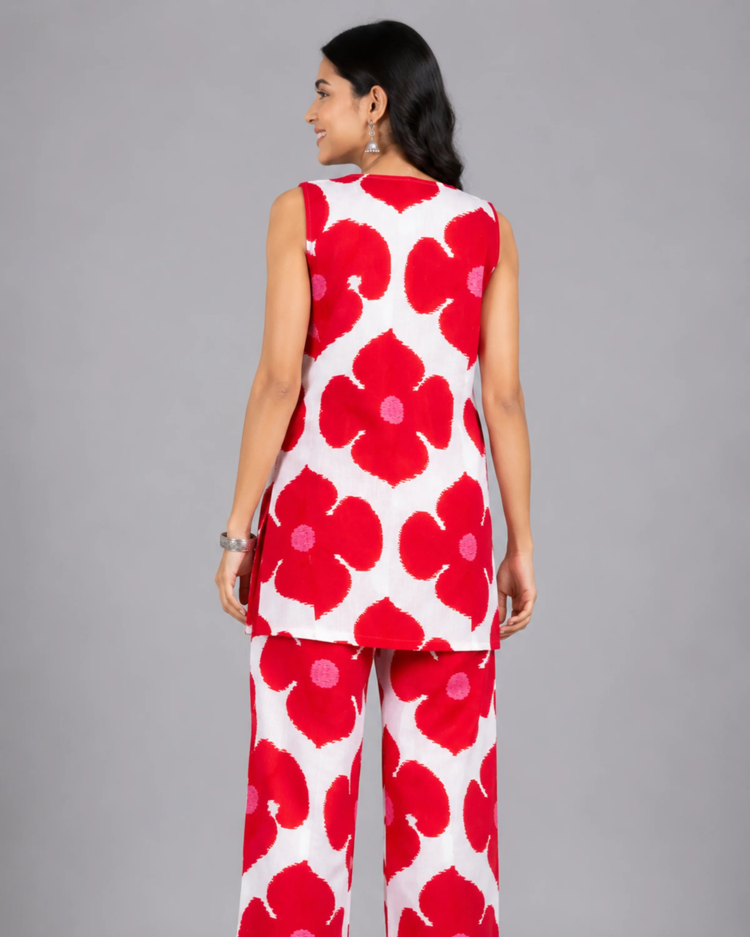 Coral Floral Co-Ord Set - Kurti Set
