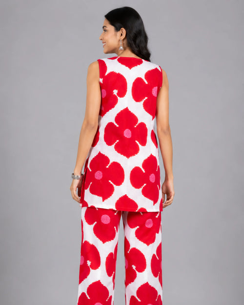 Coral Floral Co-Ord Set - Kurti Set