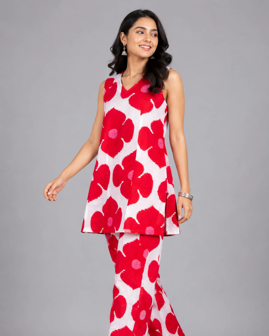 Coral Floral Co-Ord Set - Kurti Set