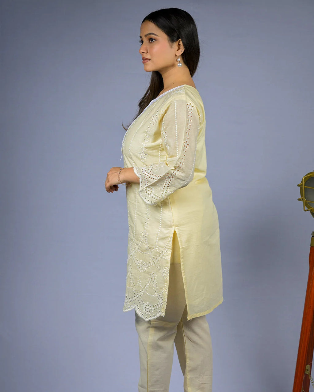 Cream Embroidered Co-Ord Set - Kurti Set