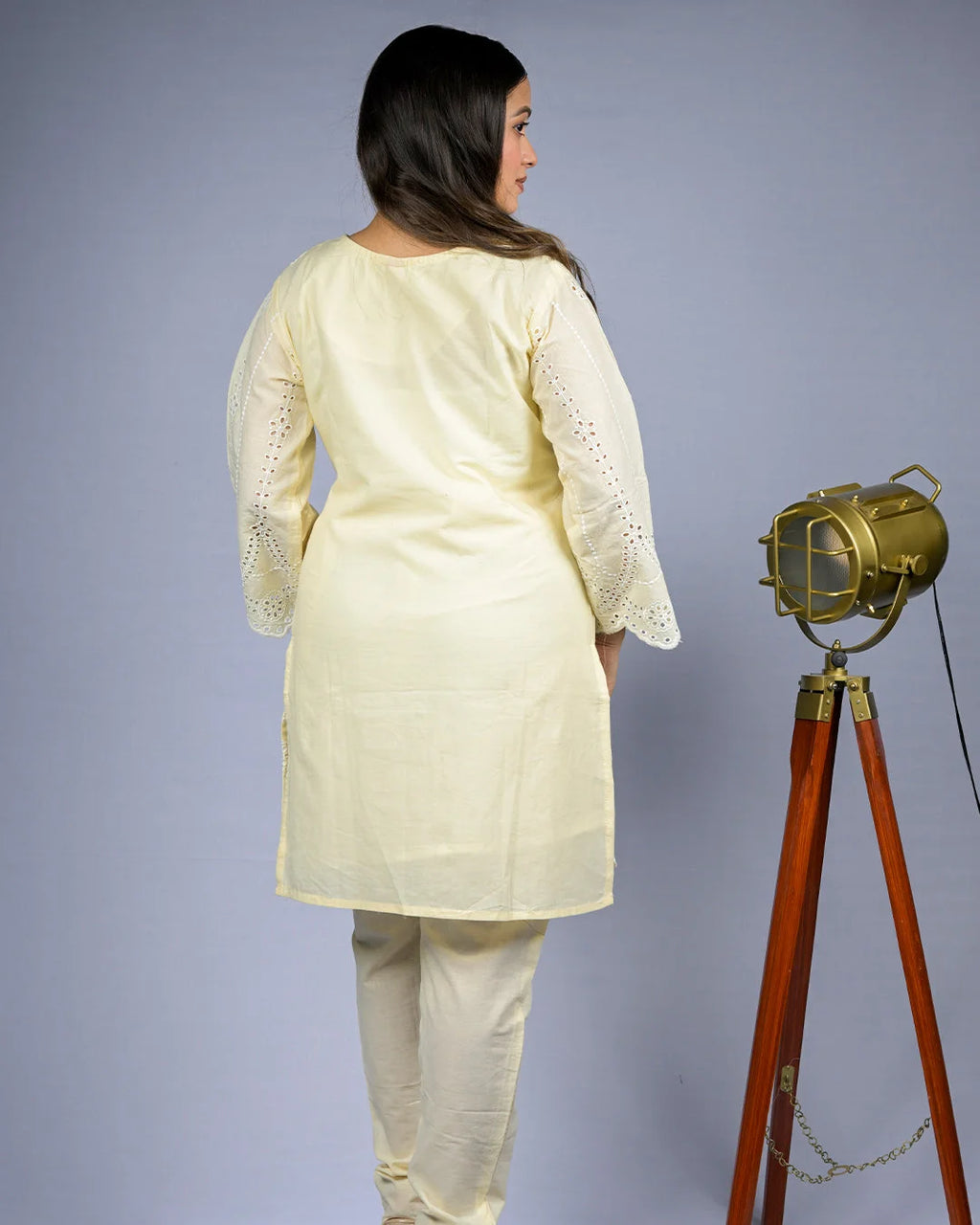 Cream Embroidered Co-Ord Set - Kurti Set
