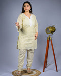 Cream Embroidered Co-Ord Set - M - Kurti Set