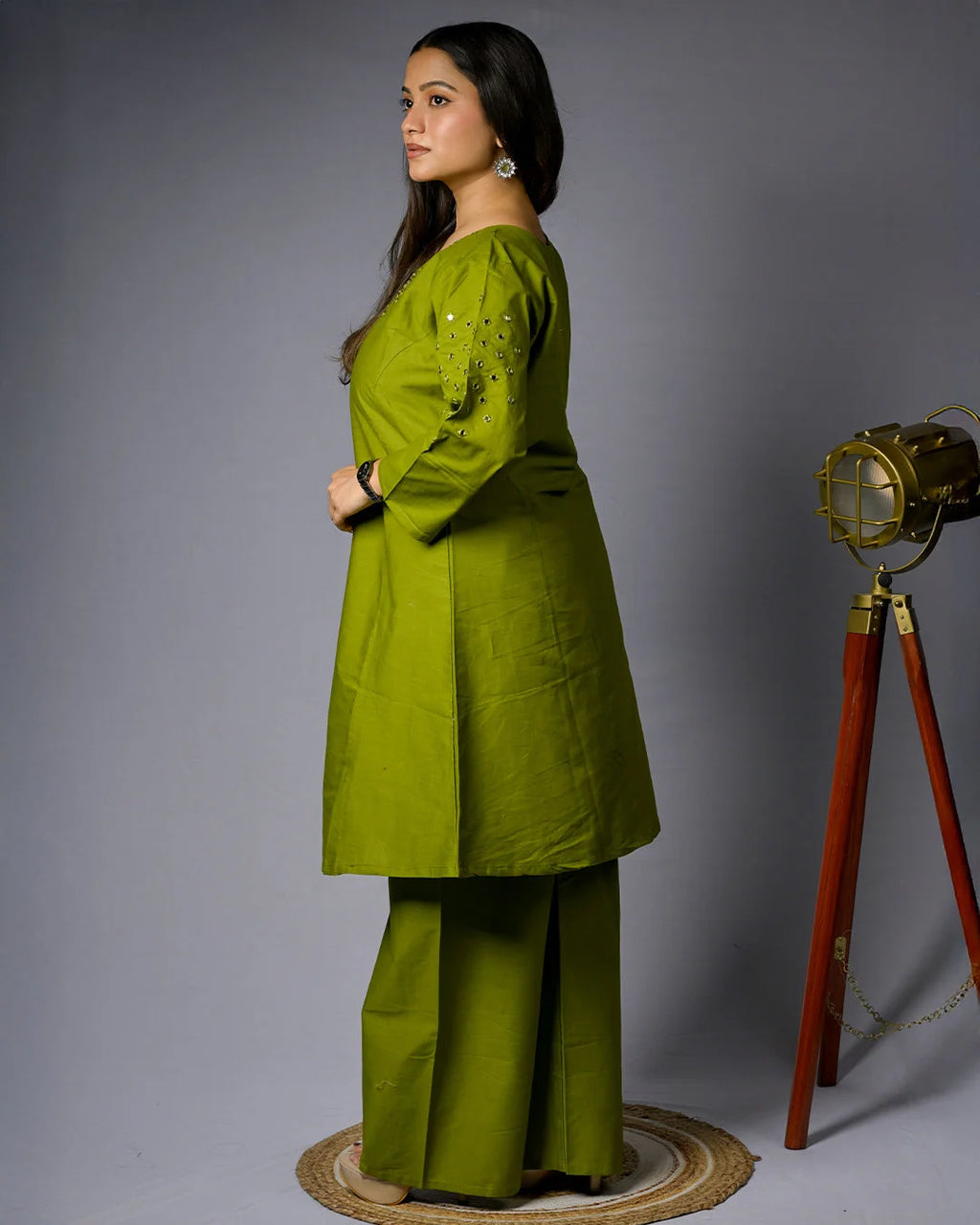 Lime Green Mirror Set - Kurti Set