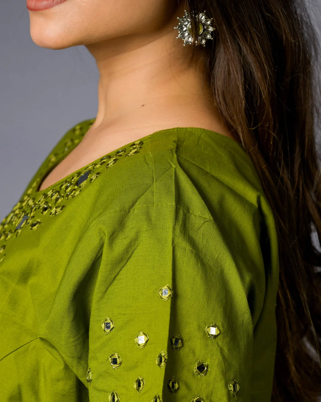 Lime Green Mirror Set - Kurti Set