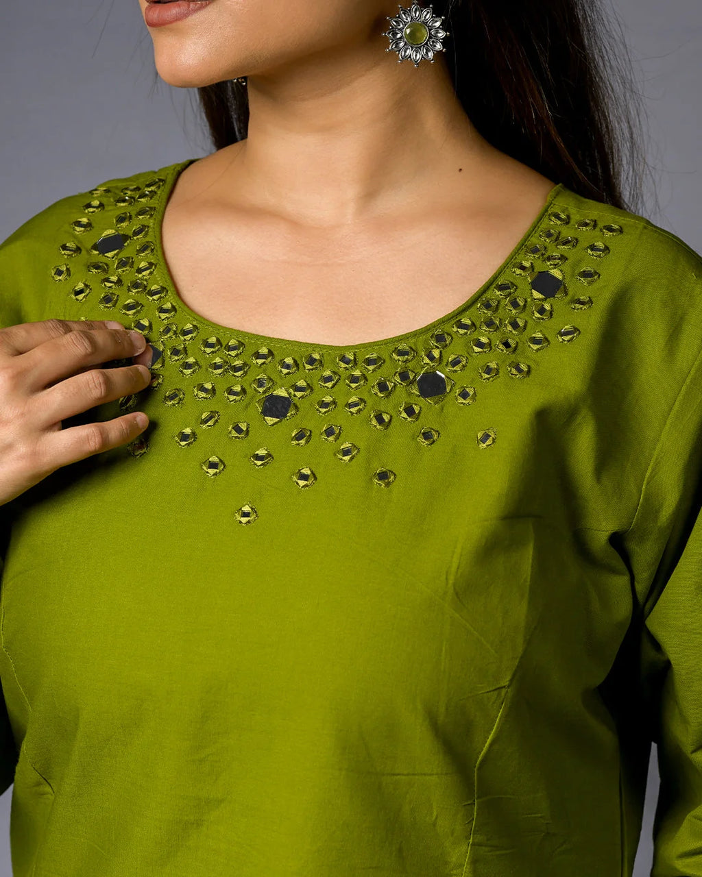 Lime Green Mirror Set - Kurti Set