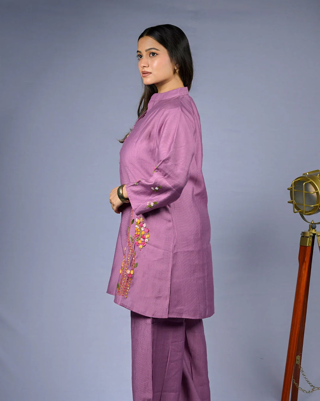 Mauve Embroidered Co-Ord Set - Kurti Set
