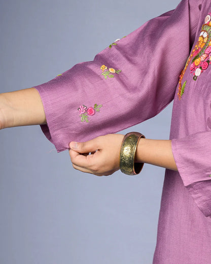 Mauve Embroidered Co-Ord Set - Kurti Set