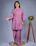Mauve Embroidered Co-Ord Set - M - Kurti Set