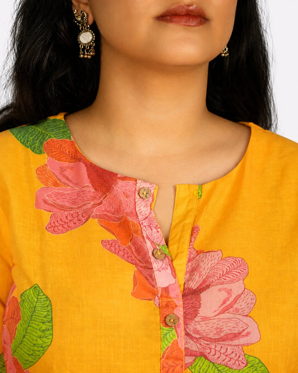 Mustard Floral Co-Ord Set - Kurti Set