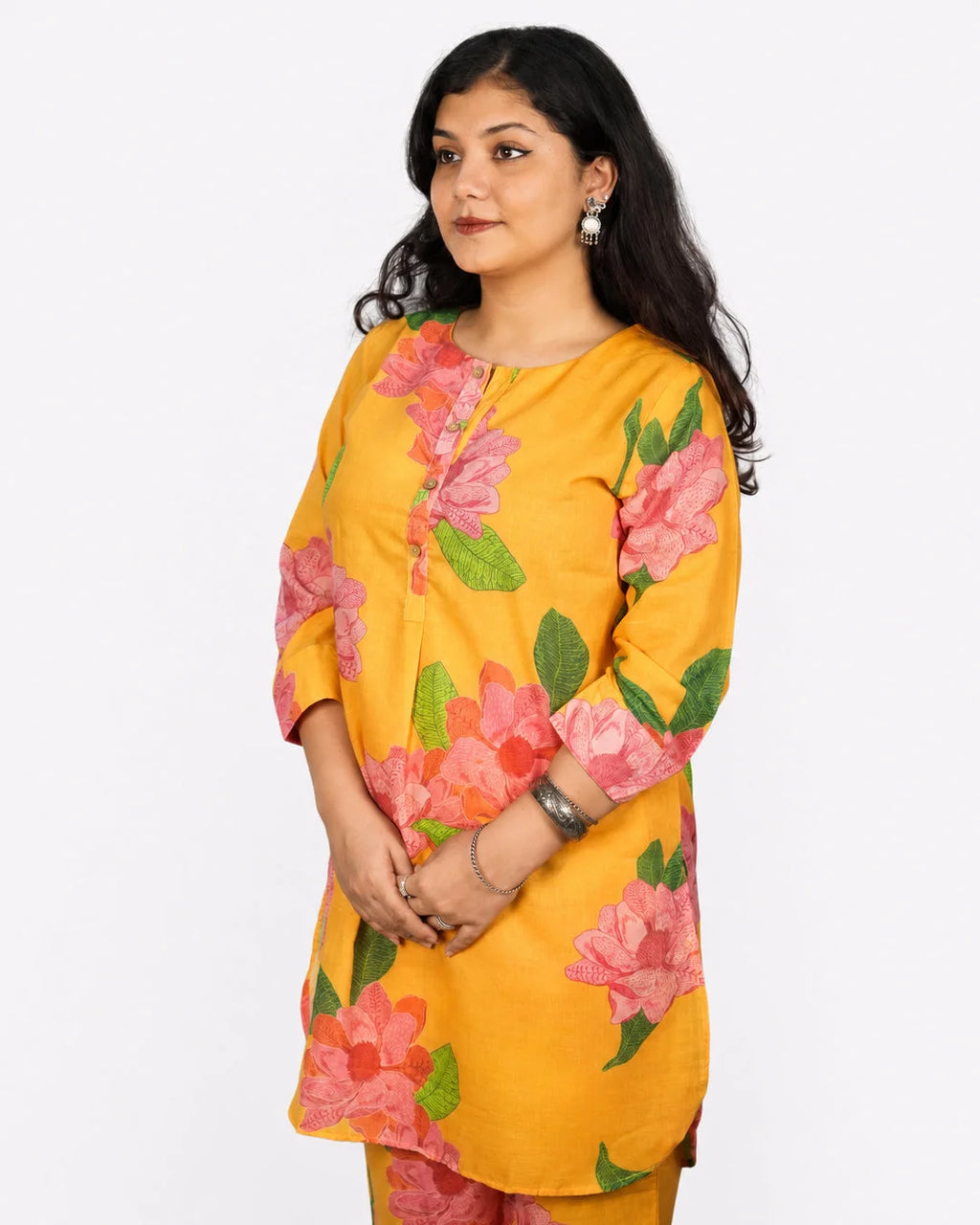 Mustard Floral Co-Ord Set - Kurti Set