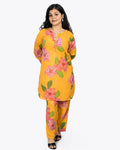Mustard Floral Co-Ord Set - M - Kurti Set