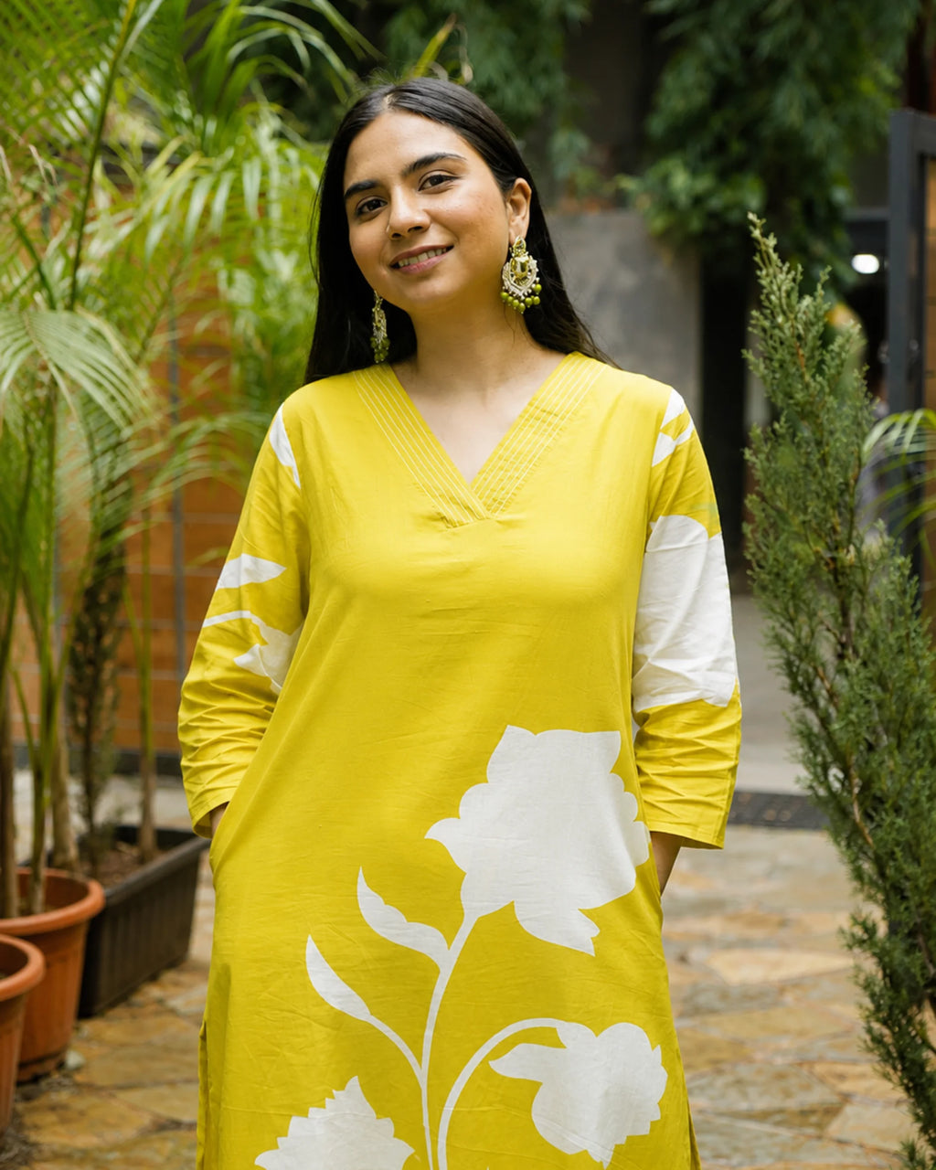 Mustard Floral Kurta Set - Kurti Set