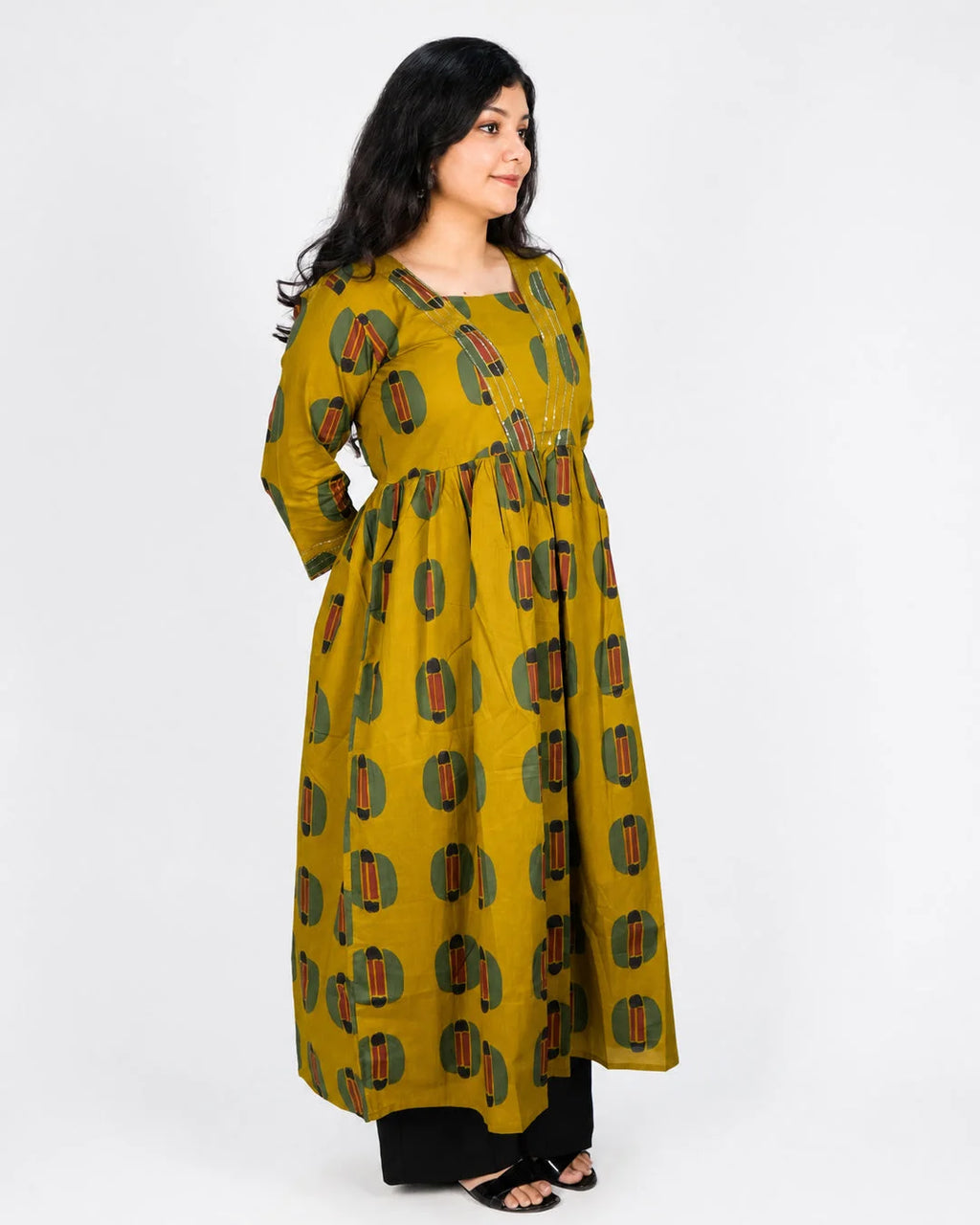Mustard Printed A-Line Kurti - Kurti